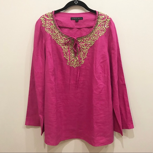 Lafayette 148 New York Tops - Lafayette 148 New York pink Linen & beaded tunic